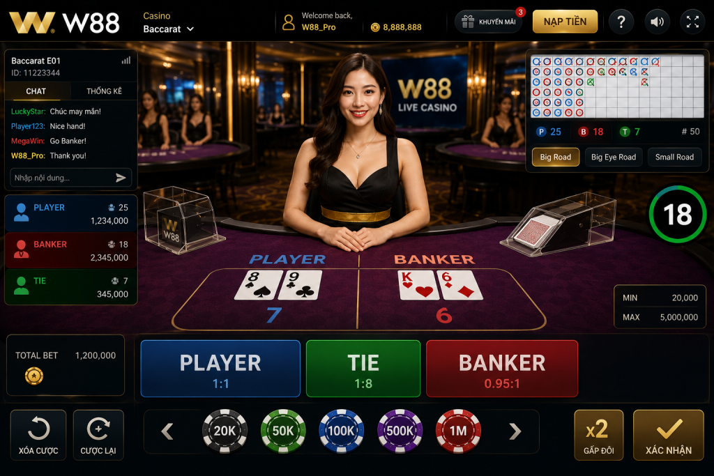 Bàn Baccarat trực tuyến tại Casino W88