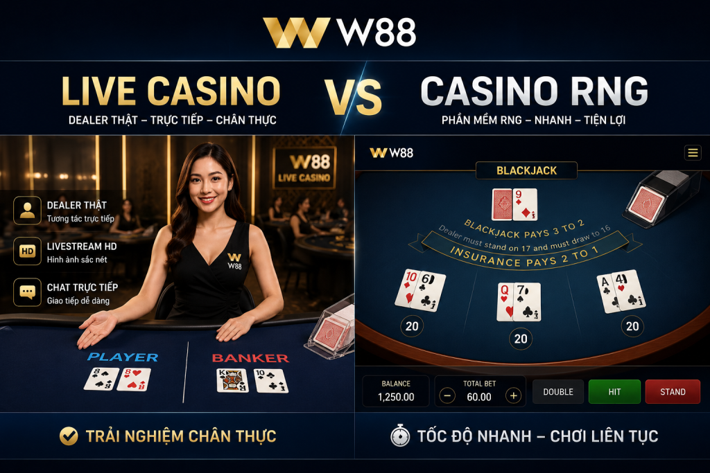 So sánh bàn Live Casino với casino sử dụng công nghệ RNG