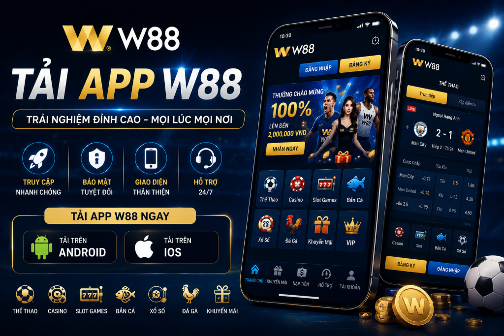 Giao diện ứng dụng W88 trên điện thoại Android và iPhone